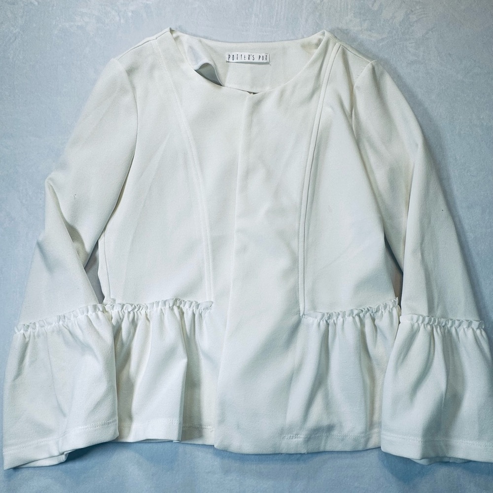 Potters Pot White Ruffle Blazer Womens Size‎ M